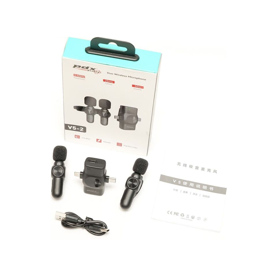 PDX V5-2 İkili Kablosuz Yaka Mikrofonu