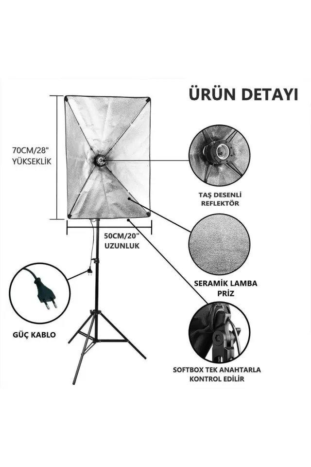 PDX 50×70 İkili Softbox – 2× Işık Ayağı Dahil (2 m)