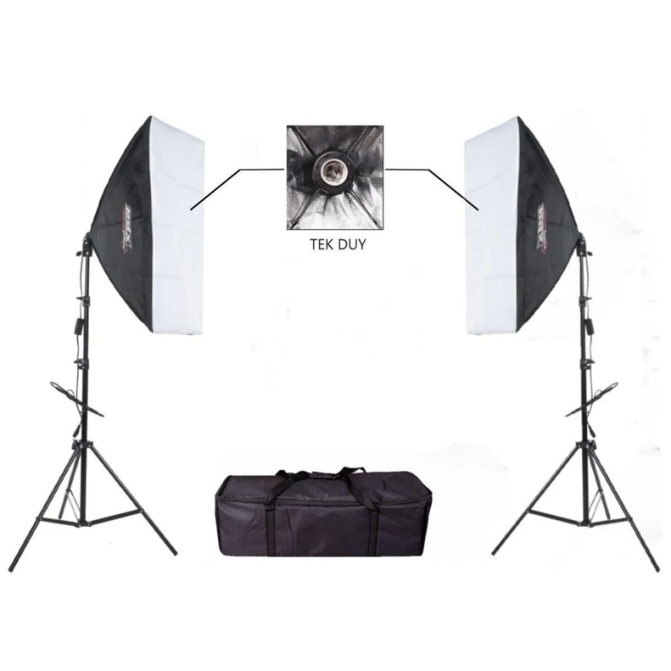 PDX 50×70 Softbox İkili + Çanta – 2× Işık Ayağı Dahil (2 m)