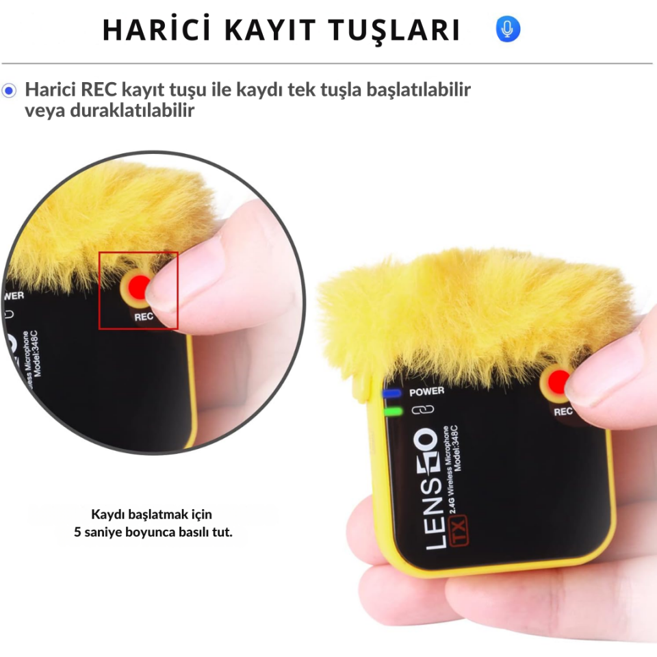 Lensgo 348C Kablosuz Yaka Mikrofon Seti + 32GB MicroSD Kart – Telefon & Kamera Uyumlu