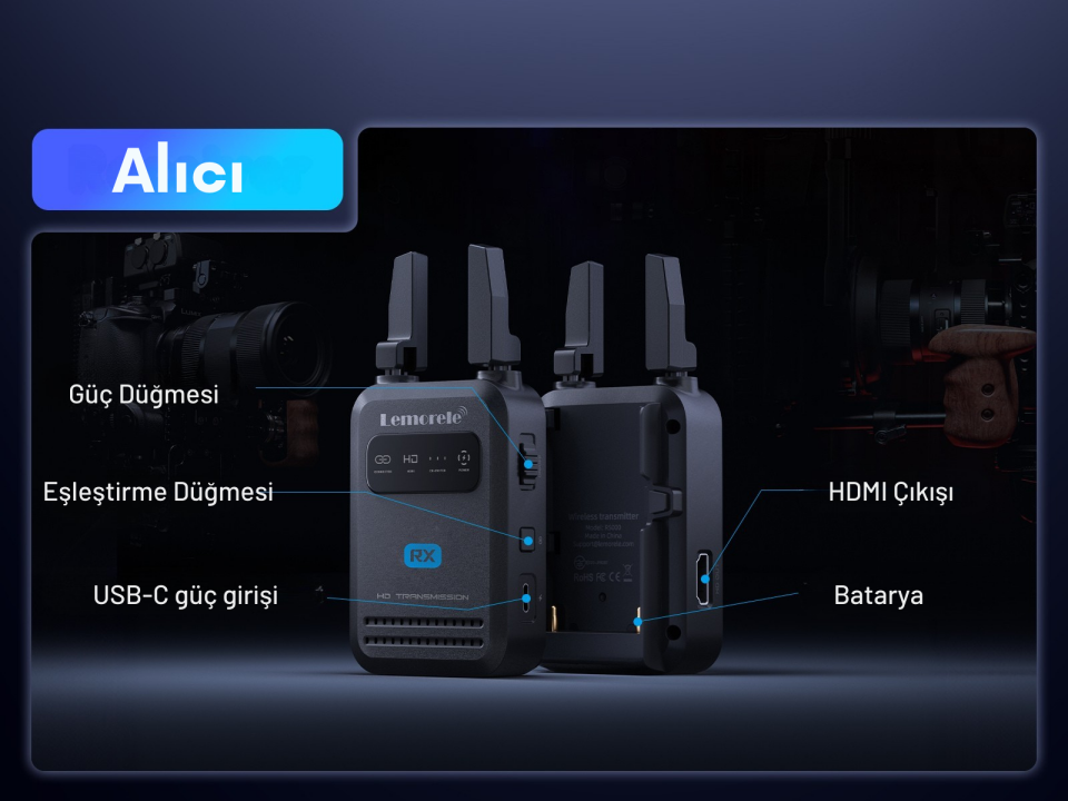 Lemorele R5000 200 Metre Kablosuz HDMI Video Aktarım Kiti (1080p 60Hz, 5GHz, Dual Anten)