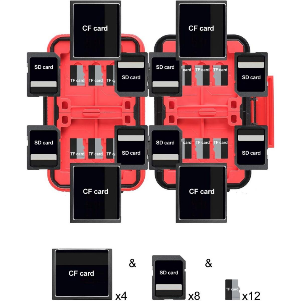 PDX Darbeye Dayanıklı Hafıza Kartı Koruma Kutusu (24 Kart – 4 CF / 8 SD / 12 MicroSD)