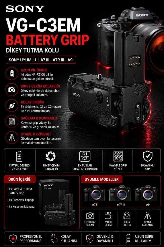 Sony VG-C3EM Battery Grip | Sony Uyumlu | Dikey Tutma Kolu