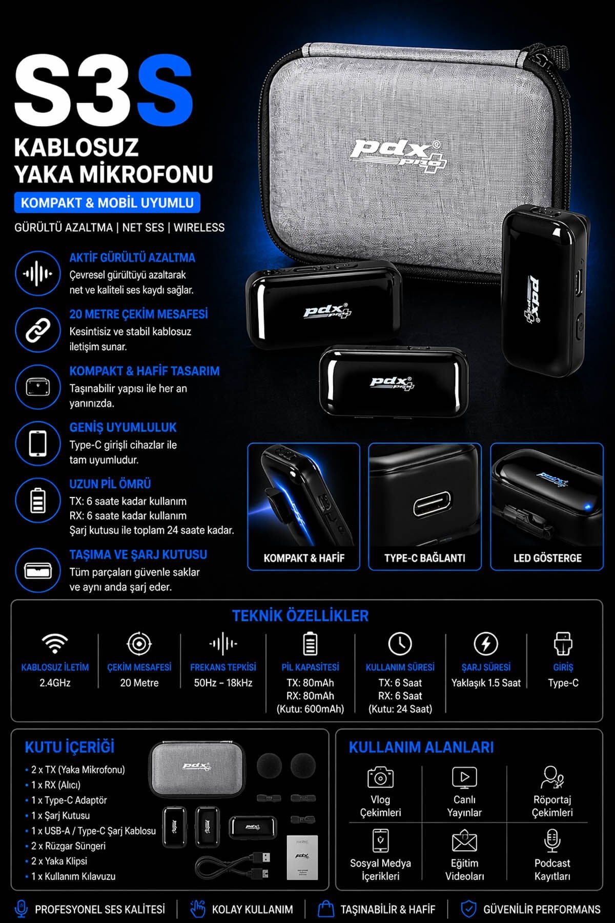 PDX S3S Kablosuz Yaka Mikrofonu