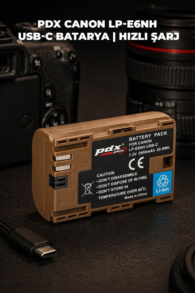 PDX Canon LP-E6NH USB-C Batarya | Hızlı Şarj | Yeni Nesil
