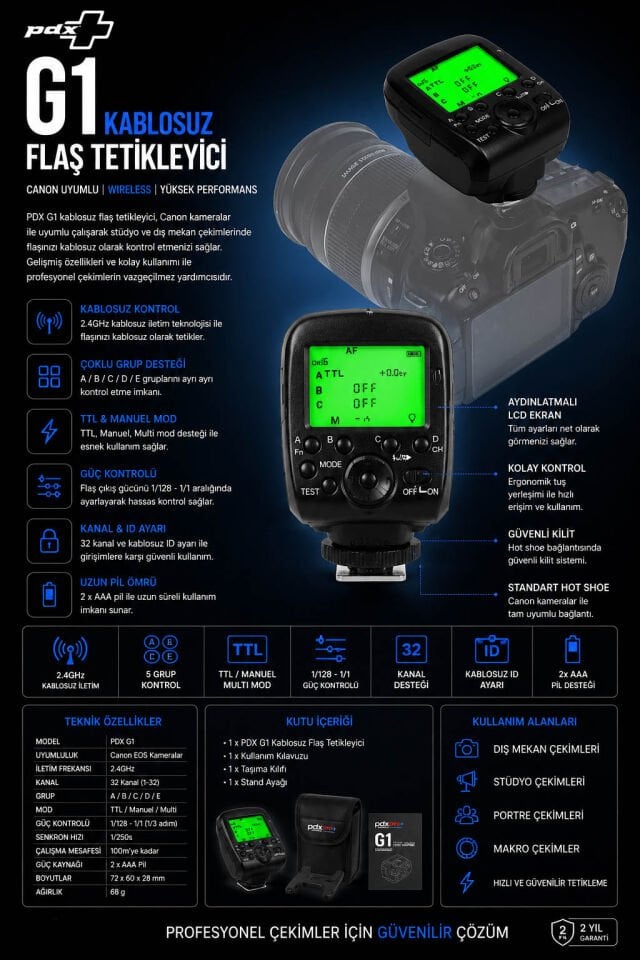 PDX Kablosuz Flaş Tetikleyici G1 | Canon Uyumlu | Wireless