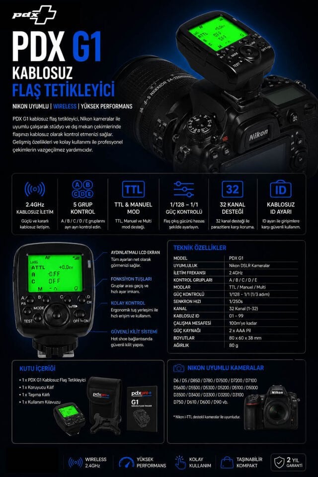 PDX Kablosuz Flaş Tetikleyici G1 | Nikon Uyumlu | Wireless