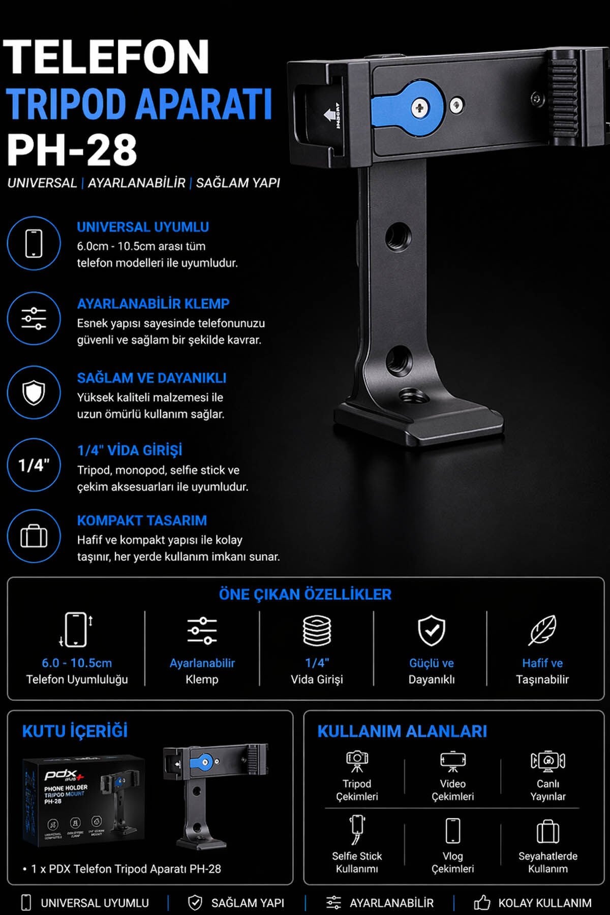 PDX PH-28 Universal Telefon Tripod Bağlantısı