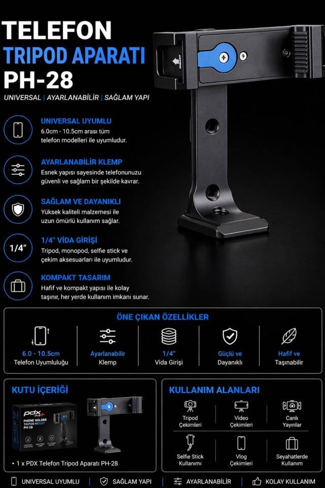 PDX Telefon Tripod Aparatı PH-28 | Universal | Ayarlanabilir