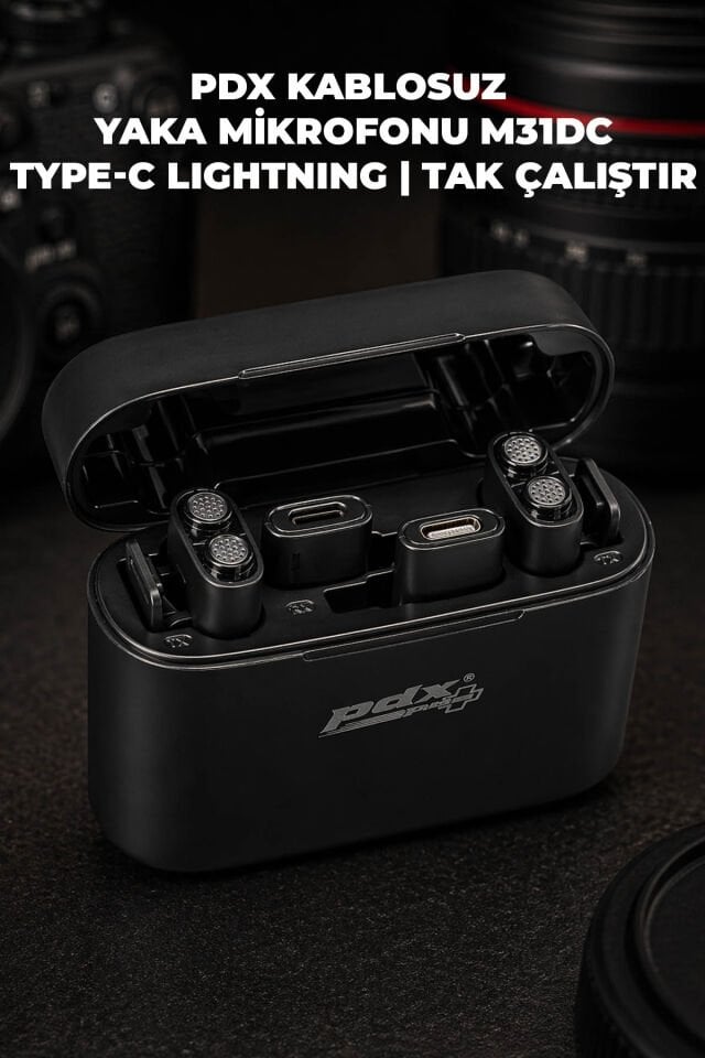 PDX Kablosuz Yaka Mikrofonu M31DC | Type-C ve Lightning Uyumlu