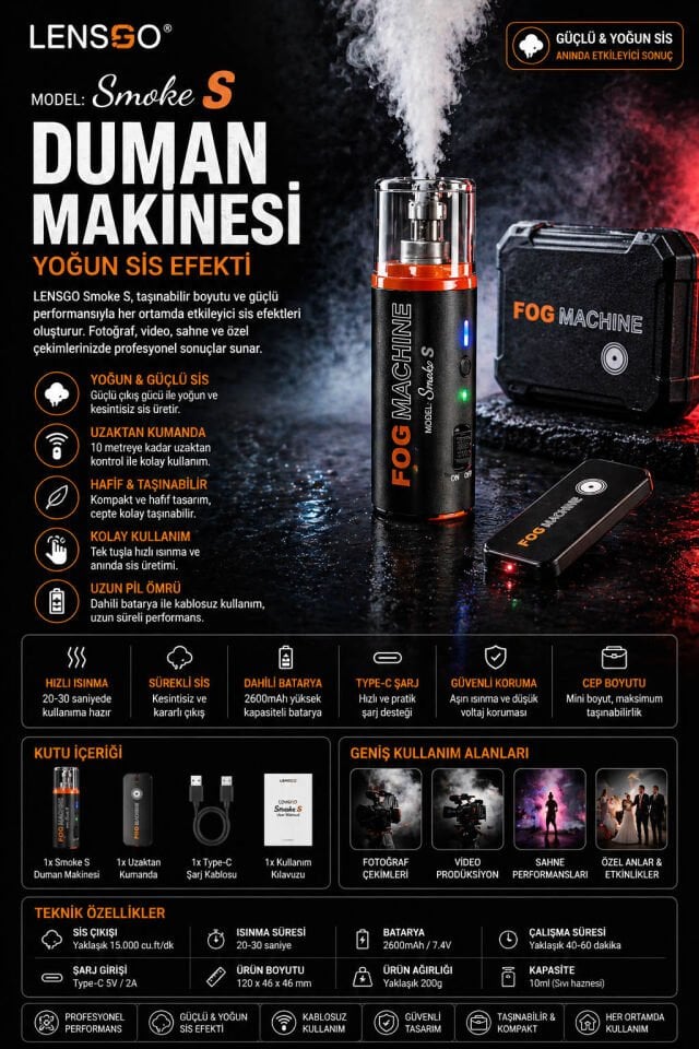 LENSGO Smoke S Duman Makinesi | Yoğun Sis Efekti | Profesyonel