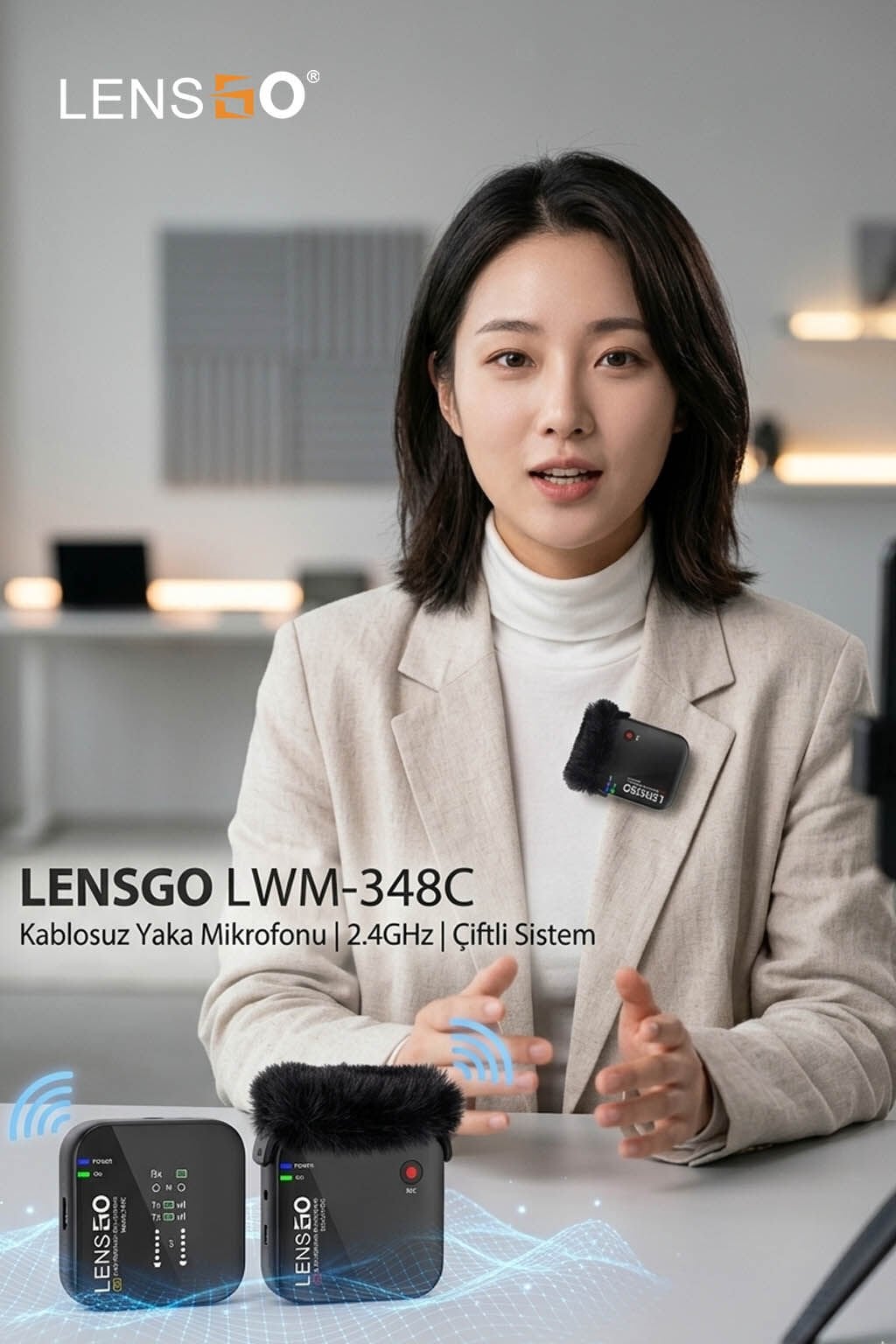 LENSGO LENSGO LWM-348C Kablosuz Yaka Mikrofonu | 2.4GHz | Çiftli Sistem Görsel 2