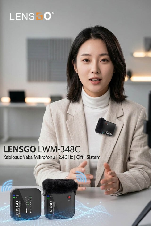 LENSGO LWM-348C Kablosuz Yaka Mikrofonu | 2.4GHz | Çiftli Sistem