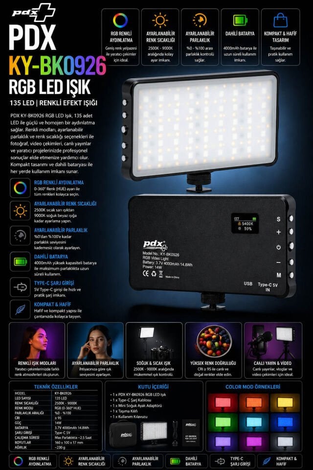 PDX KY-BK0926 RGB LED Işık | 135 LED | Renkli Efekt Işığı