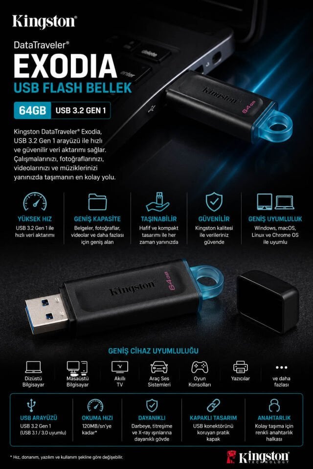 Kingston DataTraveler Exodia USB Flash Bellek 64GB | USB 3.2