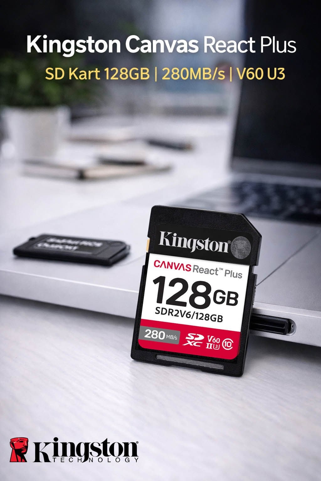 KINGSTON Kingston Canvas React Plus V60 128GB SD Kart Görsel 2