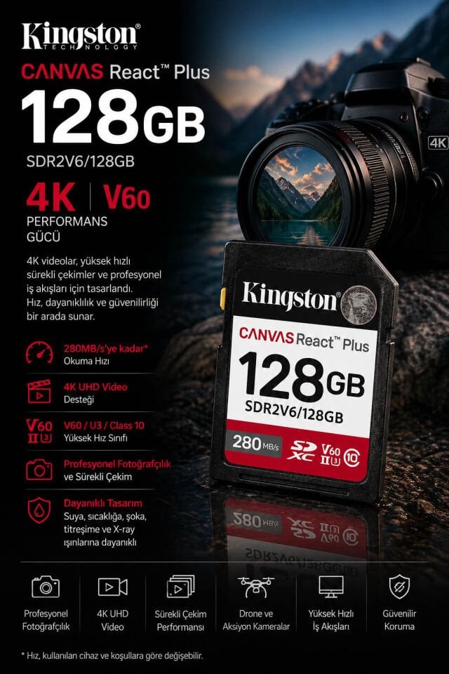 Kingston Canvas React Plus SD Kart 128GB | 4K V60