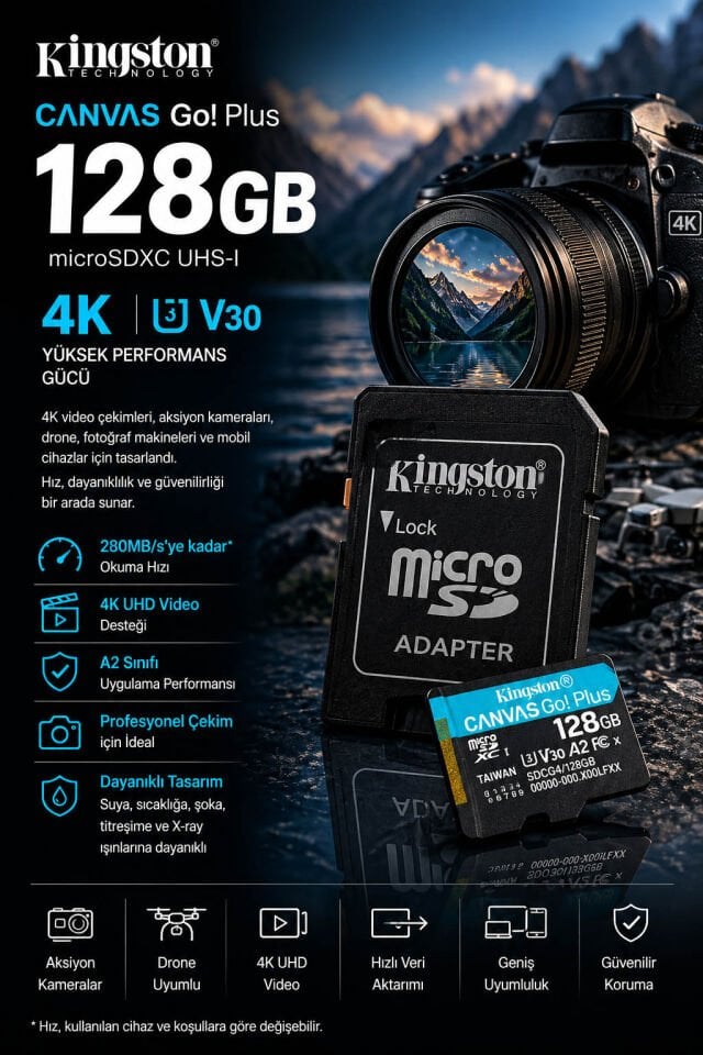 Kingston Canvas Go Plus microSD 128GB | 4K Uyumlu
