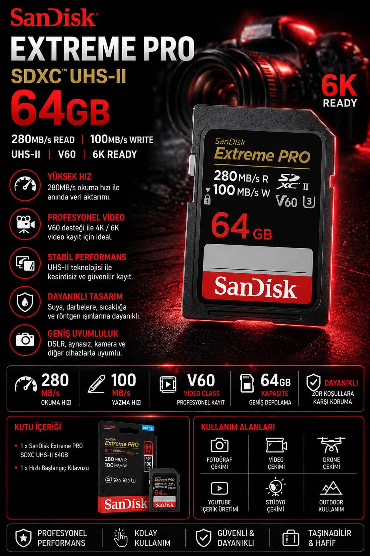 SanDisk Extreme PRO SDXC 64GB | UHS-II | 6K