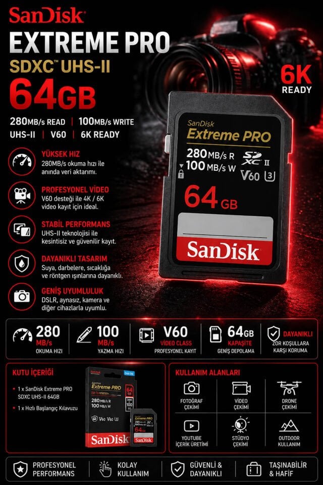 SanDisk Extreme PRO SDXC 64GB | UHS-II | 6K