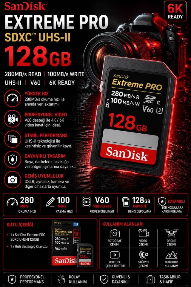 SanDisk Extreme PRO SDXC 128GB | UHS-II | 6K