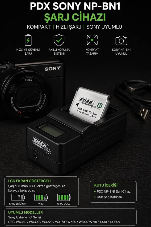 PDX Sony NP-BN1 Şarj Cihazı | Kompakt | Sony Uyumlu