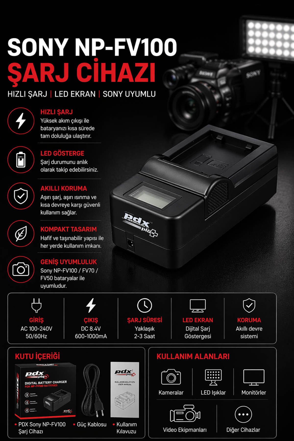 PDX Sony NP-FV100 Şarj Aleti