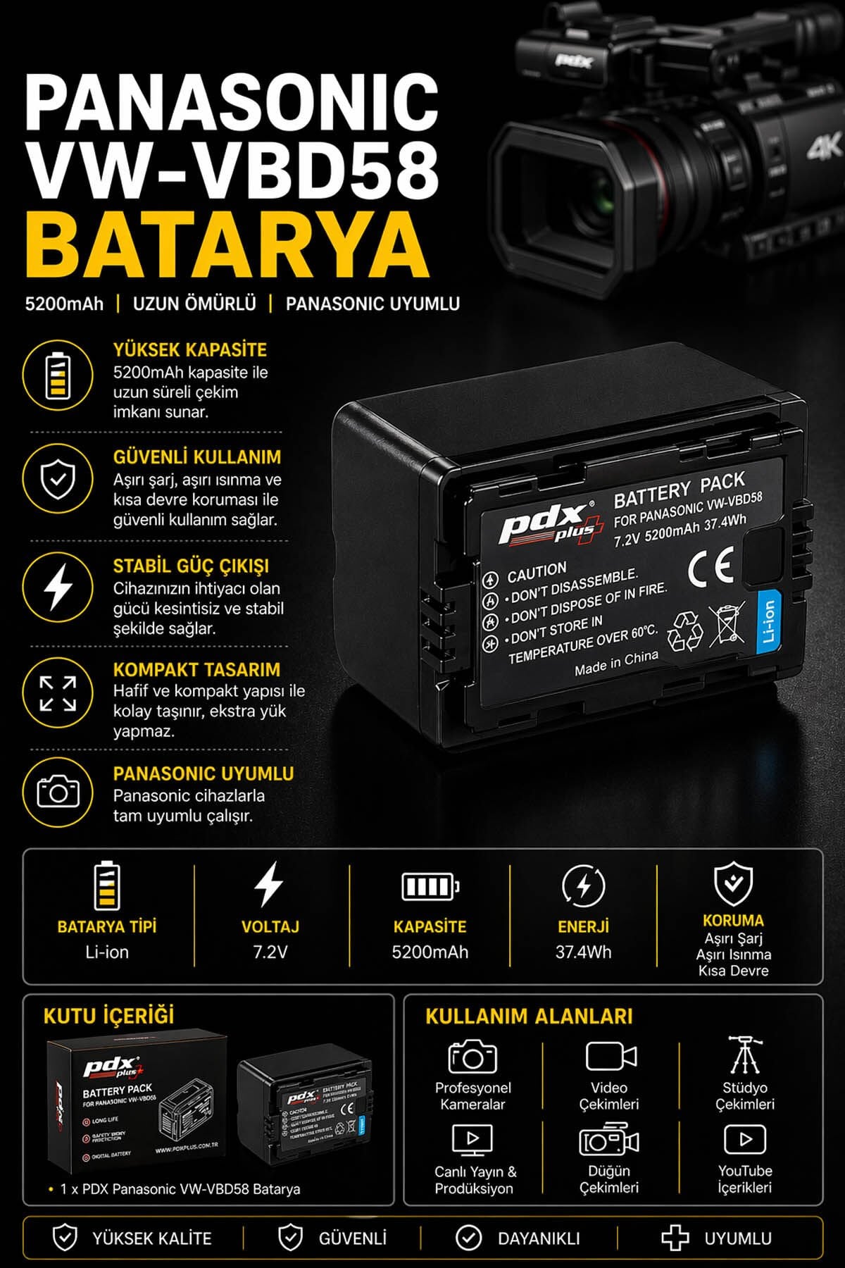 PDX Panasonic VW-VBD58 Batarya