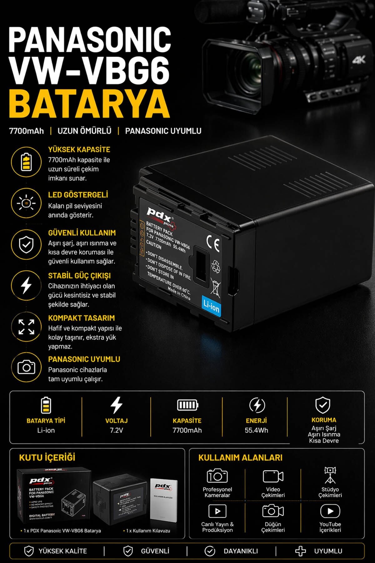 PDX Panasonic VW-VBG6 Batarya
