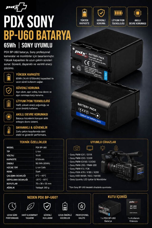 PDX Sony BP-U60 Batarya | 65Wh | Sony Uyumlu