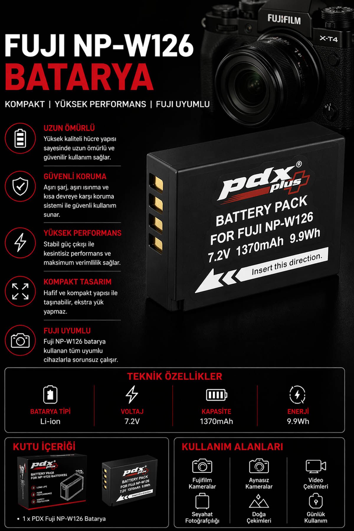 PDX Fuji NP-W126 Batarya