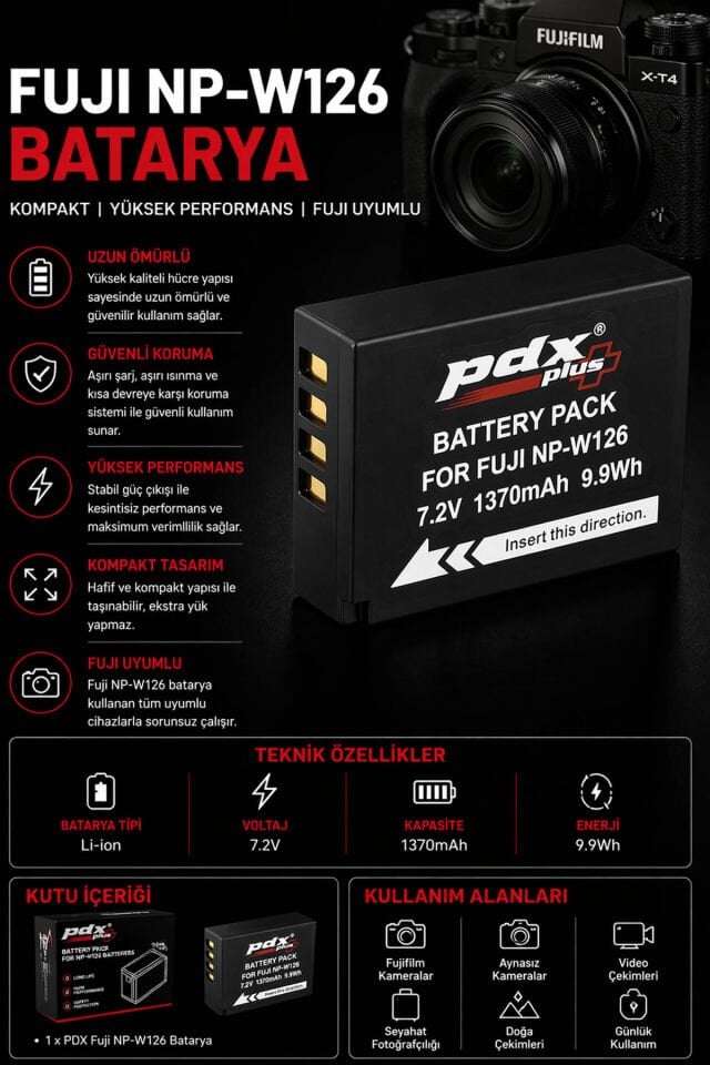 PDX Fuji NP-W126 Batarya | Kompakt | Fuji Uyumlu