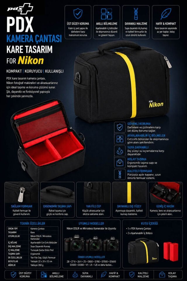 PDX Kamera Çantası | Kare Tasarım | For Nikon