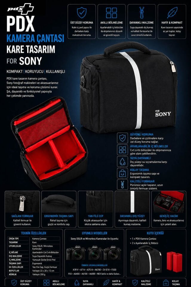 PDX Kamera Çantası | Kare Tasarım | For Sony