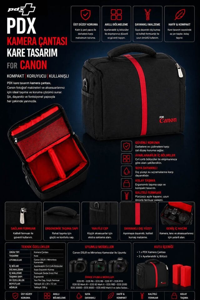 PDX Kamera Çantası | Kare Tasarım | For Canon