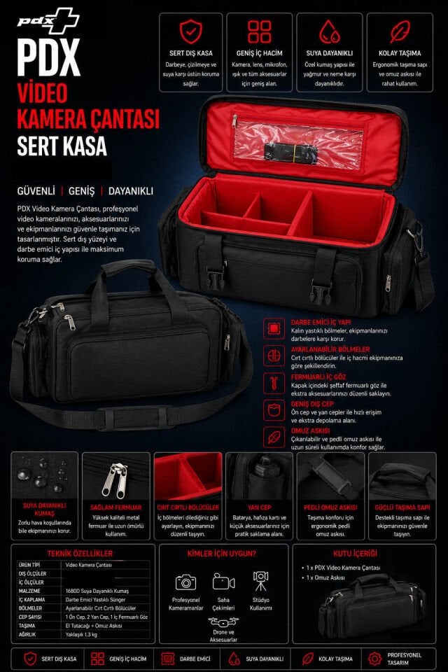 PDX Video Kamera Çantası | Sert Kasa | 39x20x20 cm