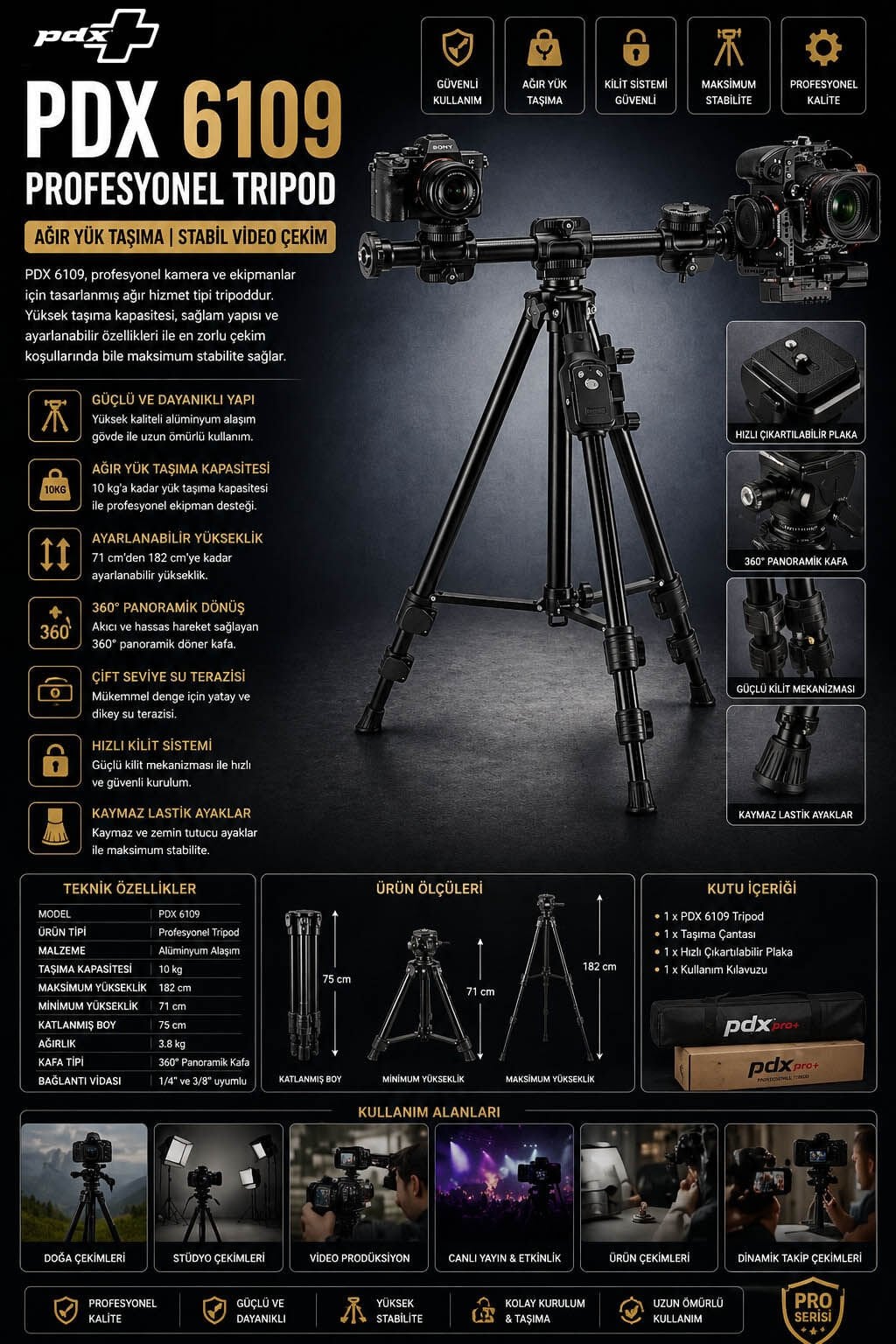 PDX 6109 Profesyonel Tripod