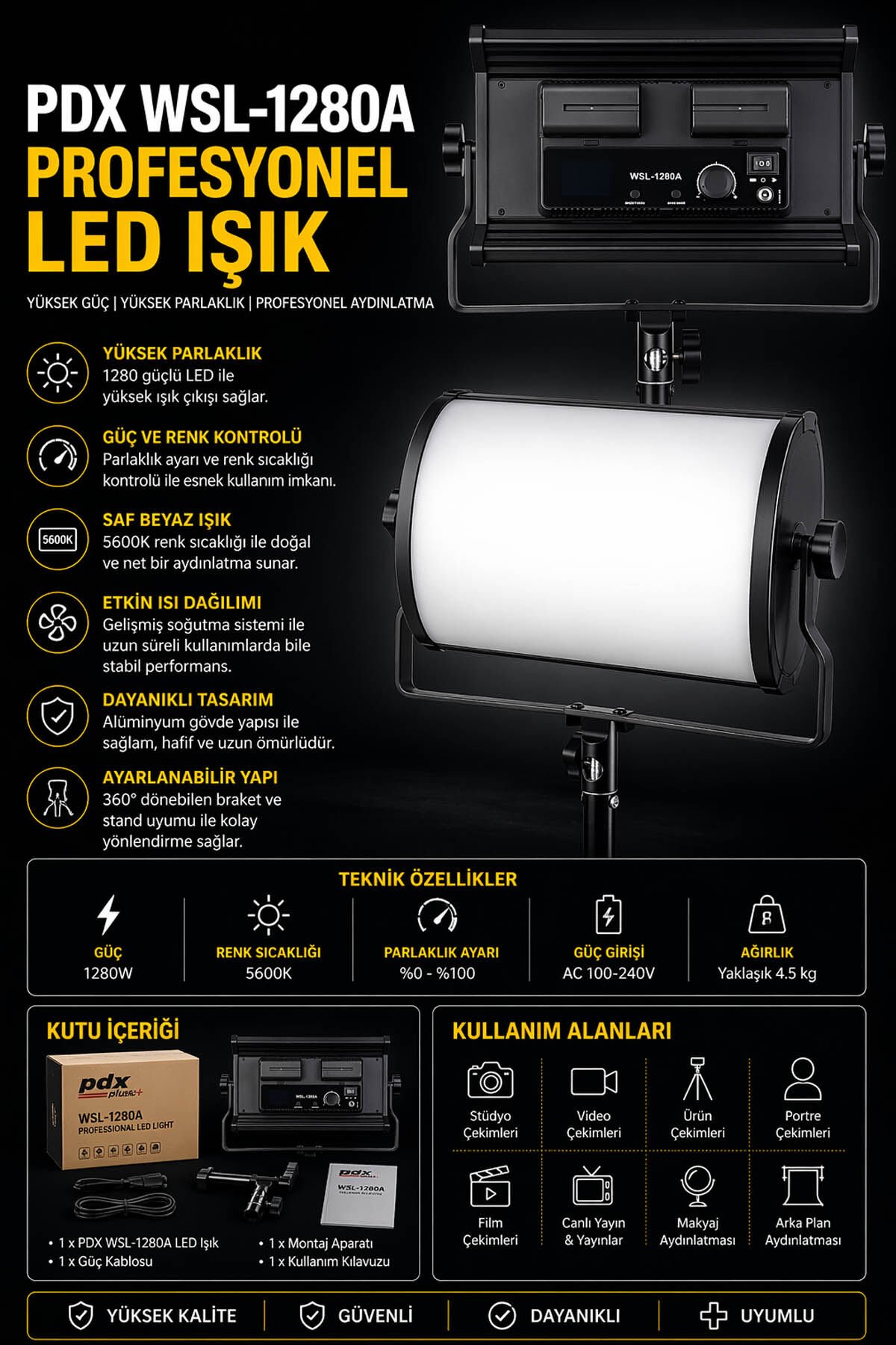 PDX WSL-1280A Profesyonel LED Stüdyo Işığı