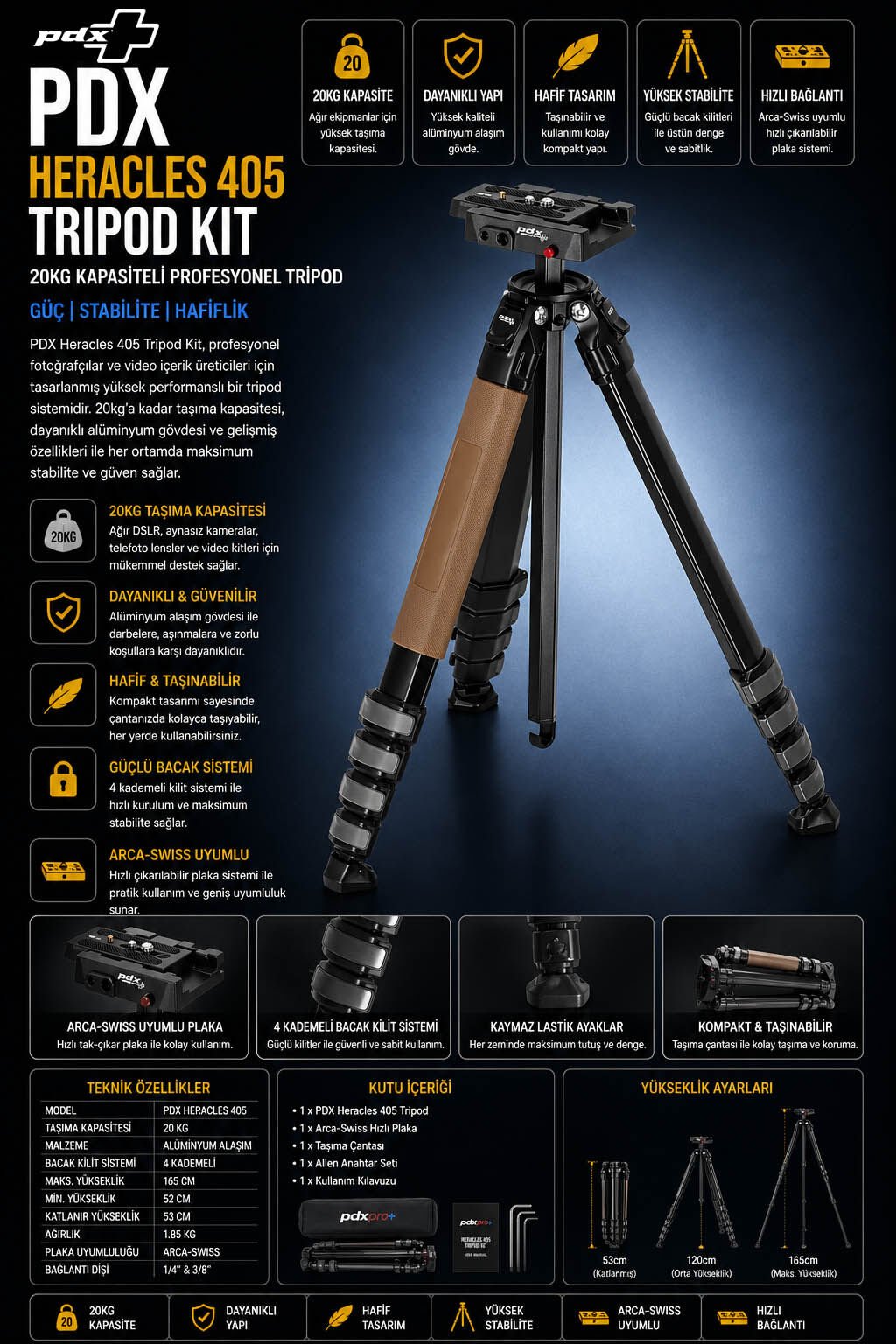 PDX Heracles 405 Profesyonel Tripod Kiti