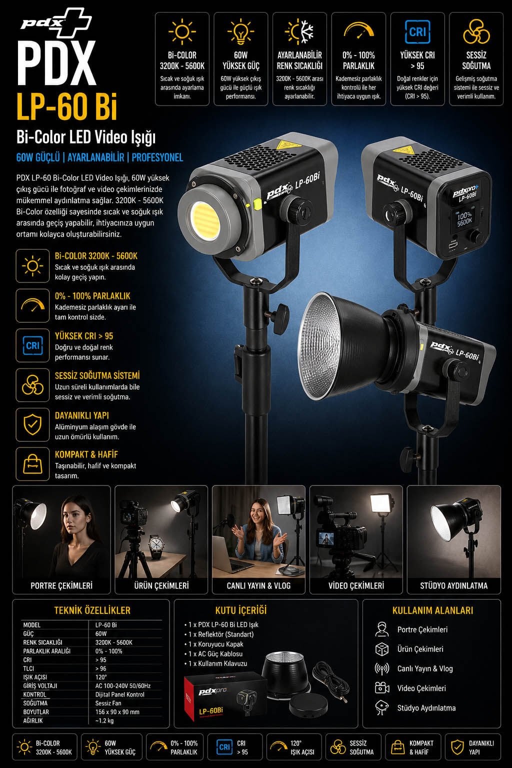 PDX LP-60 Bi-Color LED Video Işığı