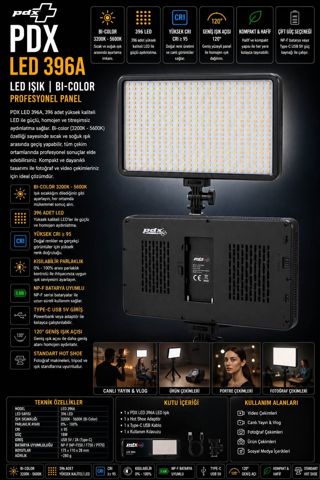 PDX LED 396A Bi-Color LED Işık Paneli