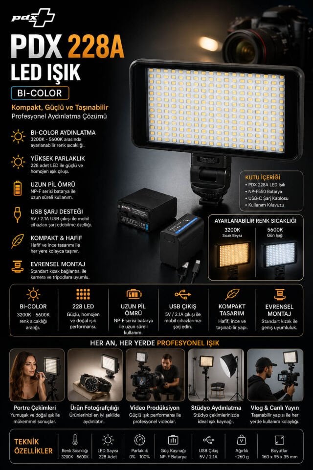 PDX 228A LED Işık | Bi-Color | Kompakt Panel