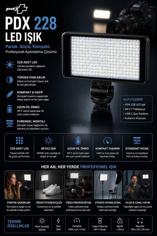 PDX 228 LED Işık | Beyaz | Kompakt Panel