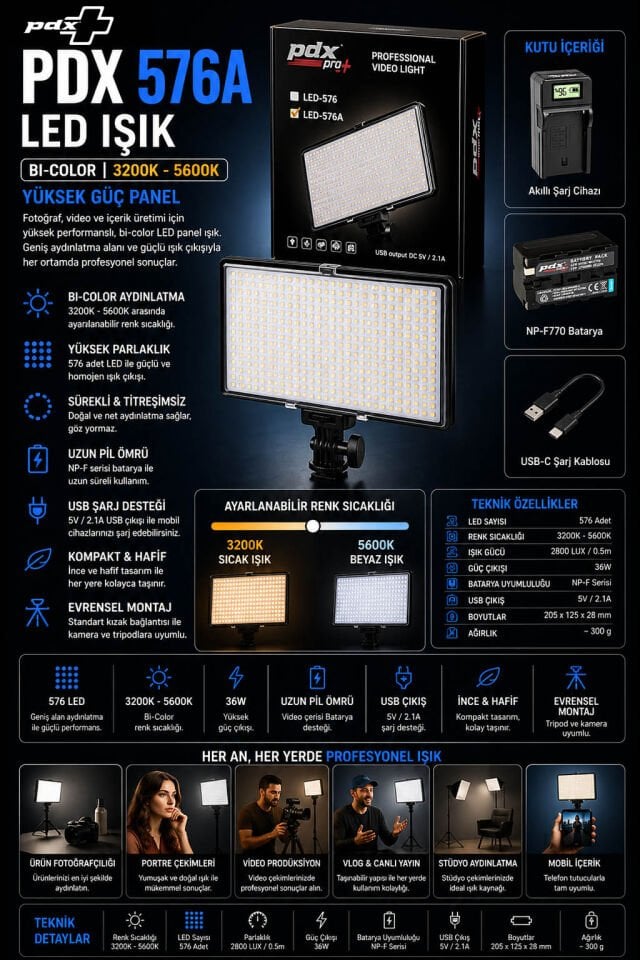 PDX 576A LED Işık | Bi-Color | Yüksek Güç Panel