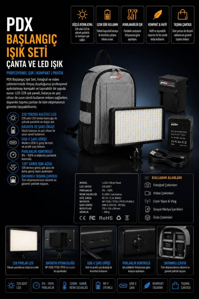 PDX Başlangıç Seti | Çanta ve Led Işık