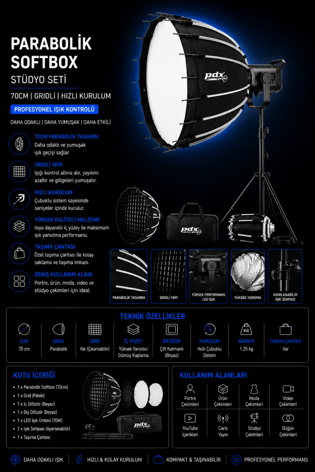 PDX Softbox Stüdyo Seti | Softbox ve Led Işık